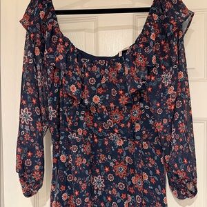 BCBGeneration Navy and Red Floral Long Sleeve Dress